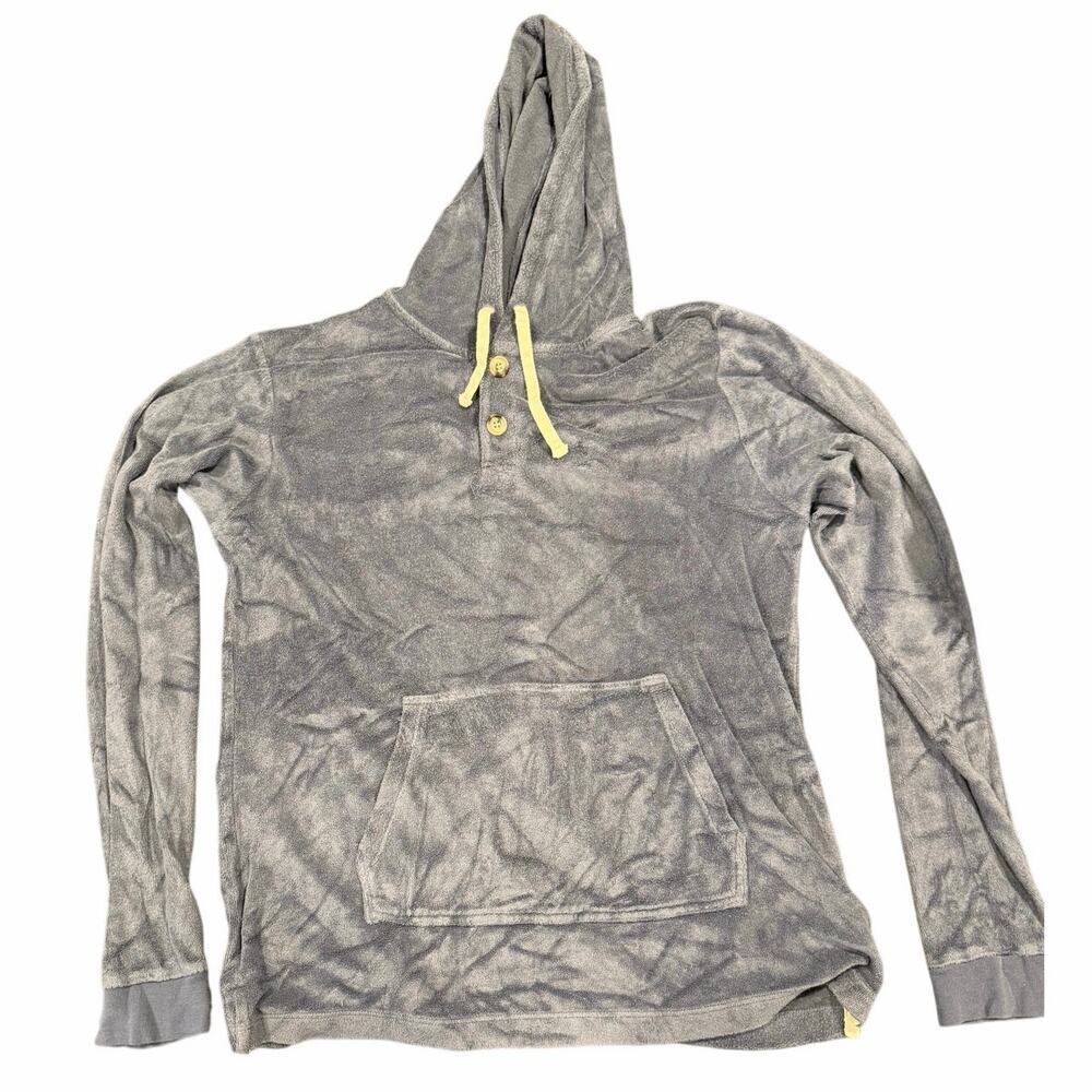 Marine Layer Blue Velour Large Hoodie Kangaroo Pocket Henley